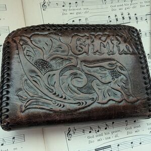 Handcrafted Brown Leather Wallet Hand Tooled